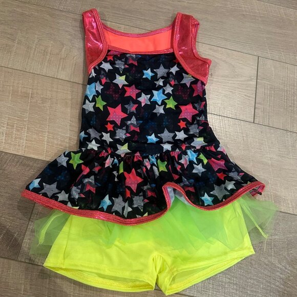 CURTAIN CALL GIRLS NEON BIKETARD COMPETITION DANCE COSTUME JAZZ TAP MEDIUM CHILD - Picture 1 of 8